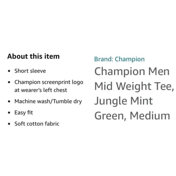 Champion Mens‎ Size M Jungle Mint Green Mid Weight Short Sleeve Tee T-Shirt NWT - Picture 3 of 6